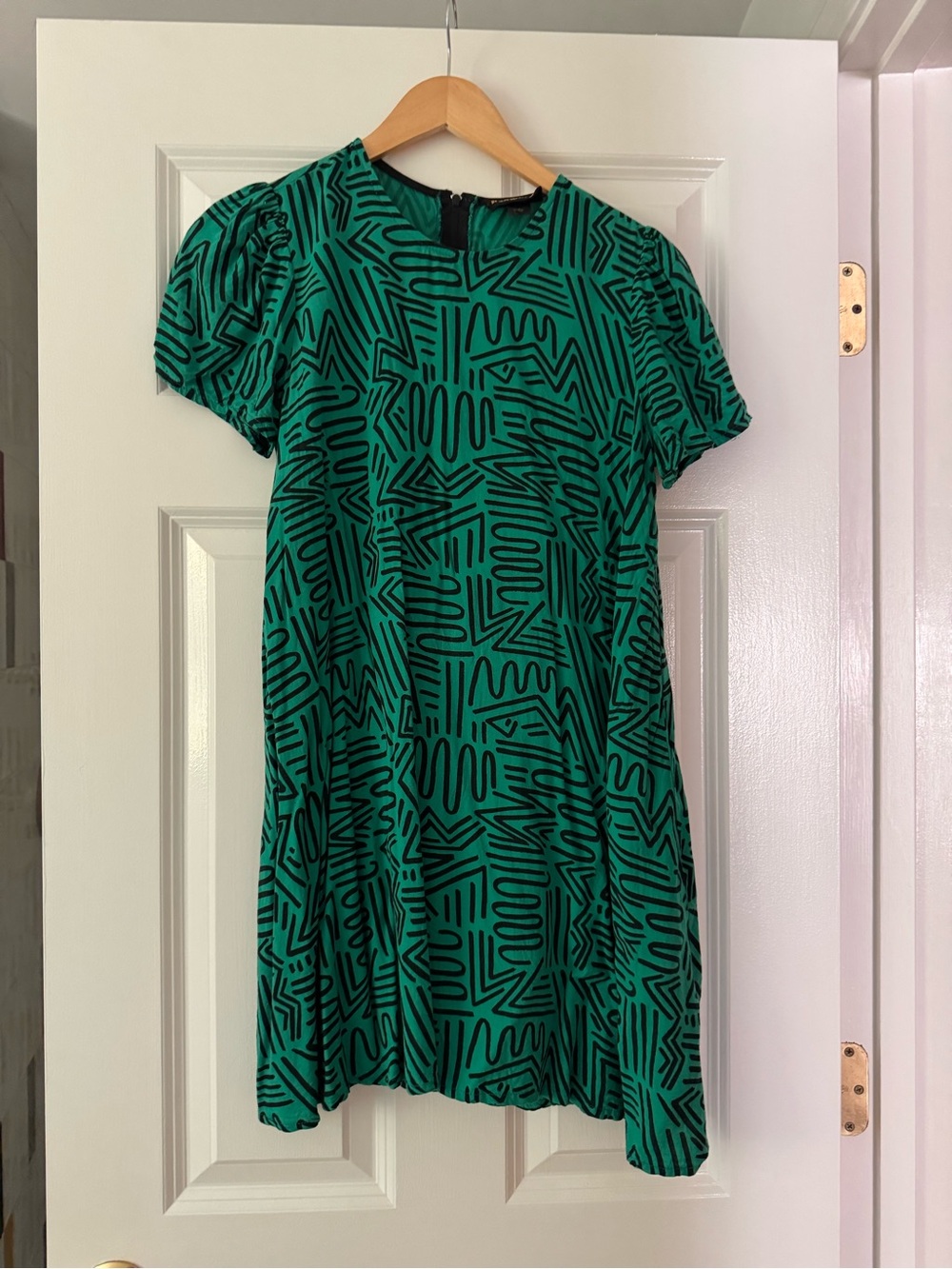 Nooworks Green Geometric Short Sleeve Swing Dress